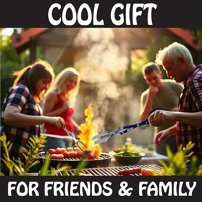 BBQCroc 3 in 1 Barbecue Tool 18-inch - Light and Long Tongs, Spatula and Grill Scraper (Blue) (18 inch Without Flashlight)