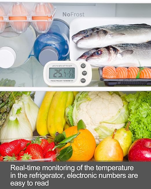 Frienda 16 Pack White Digital Fridge Thermometer Waterproof Refrigerator and Freezer Room Max/min Record Function LCD Screen Refrigerator Thermometer with Hook and Magnetic Back for Home