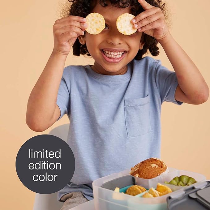 b.box Mini Lunch Box, Bento Box for Kids, Snack Container with 2 Leak Proof Compartments, Reusable Snack Containers with Lids, Kids Lunch Boxes Ages 3+, BPA Free, 4 1/4 Cup Capacity (Graphite)