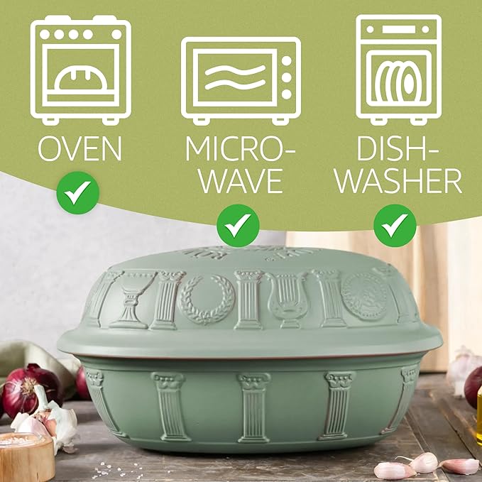 Romertopf Clay Roaster | 40 Years Anniversary Edition | Non-Stick Dutch Oven | Healthy Pot Cooking | Clay Baker | Versatile Cooking Vessel - 3.7 Quarts (3.5 Liters) for up to 6 people - Green