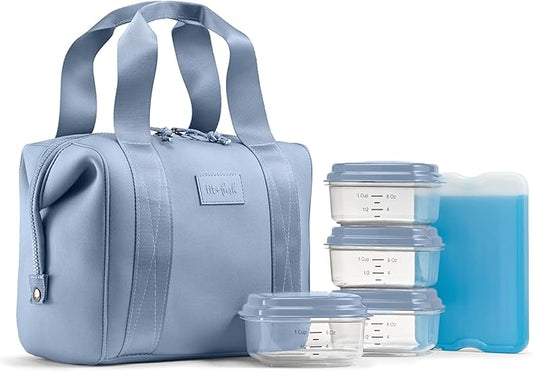 Fit & Fresh Remi Neoprene Lunch Bag For Women - Meal Prep Kit with Containers & XL Ice Pack, Self Insulating Neoprene-like Material, Machine Washable Lunch Bag, Tear-Resistant, Stain-Resistant, Slate