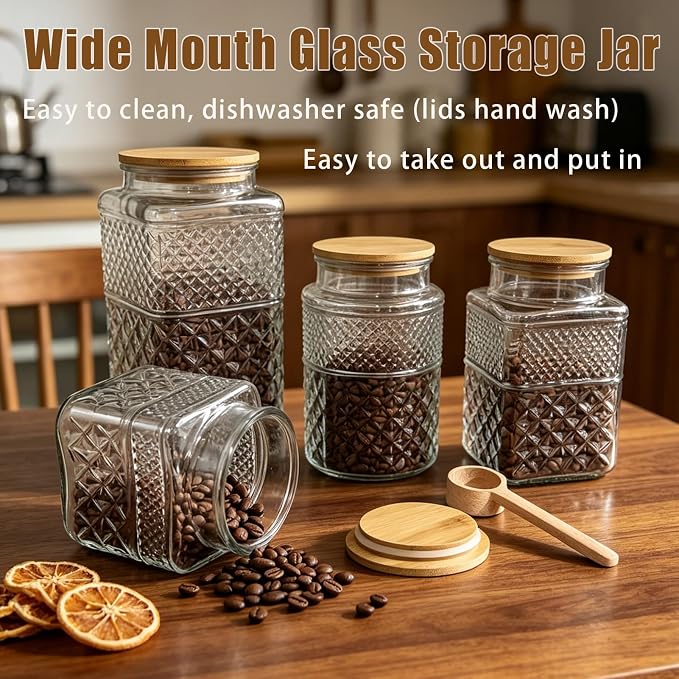 Viovian Vintage Glass Jar with Lid Wood Spoon 60 OZ Round Thick Glass Storage - Image 3