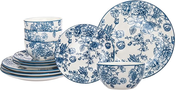 Godinger Dinnerware Set Banbury Porcelain Dinner Plate, Salad Plate, Soup Bowl - 12 Piece Set