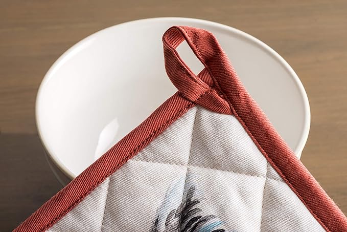 Maison d' Hermine Pot Holders Set 100% Cotton Heat Resistant Potholders 8" x 8" Hot Pads with Loop BBQ, Cooking, Baking, Grilling, Kitchen, Handling Hot Pans Spring/Summer (Pack of 2, Campagne)