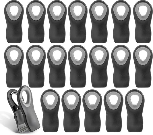 COOK WITH COLOR Bag Clips with Magnet- Food, Chip and Bag Clips for Food Storage with Airtight Seal Grip for Bread Bags, Snack Bags and Food Bags (Black, Pack of 20)