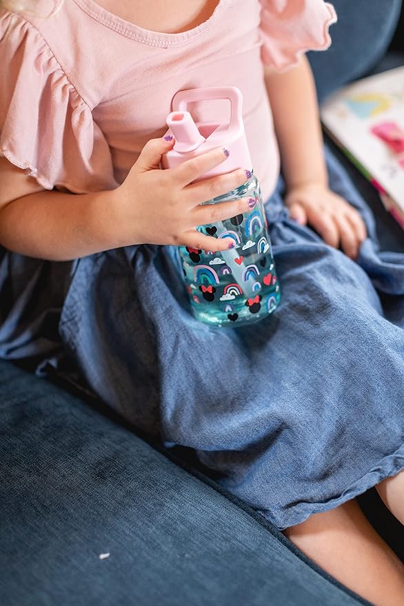 Simple Modern Disney Princess Kids Water Bottle Plastic BPA-Free Tritan Cup with Leak Proof Straw Lid | Reusable and Durable for Toddlers, Girls | Summit Collection | 12oz, Princess Rainbows