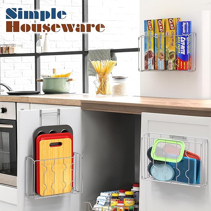 SIMPLE HOUSEWARE Over the Cabinet Door Organizer Holder 2 Pack 13.5" Wx4.25 Dx18.5 H and 12.5" Wx3.6 Dx18.5 H Silver