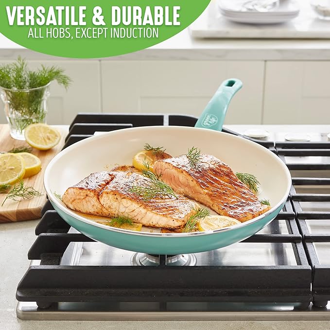 GreenLife Soft Grip Healthy Ceramic Nonstick 12" Frying Pan Skillet, PFAS-Free, Dishwasher Safe, Turquoise