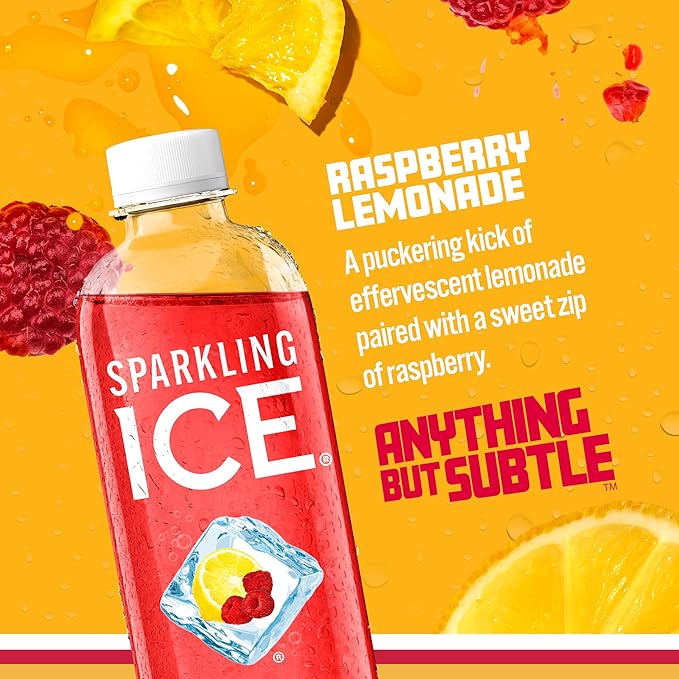 Sparkling Ice, Raspberry Lemonade Sparkling Water, Zero Sugar Flavored Water, with Vitamins and Antioxidants, Low Calorie Beverage, 17 fl oz Bottles (Pack of 12)