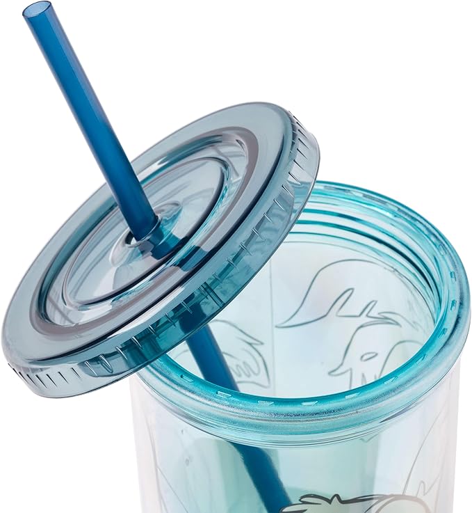 Silver Buffalo Disney Lilo and Stitch Island Stitch Plastic Tall Cold Cup with Lid and Straw, 20 Ounces