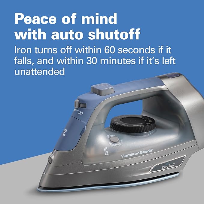 Hamilton Beach Steam Iron & Vertical Steamer for Clothes with Scratch-Resistant Durathon Soleplate, 8' Retractable Cord, 3-Way Auto Shutoff, Anti-Drip, 1800 Watts, Silver and Blue (Pack of 2)