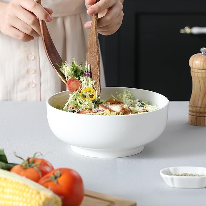 MALACASA Large Serving Bowls - 60 OZ (8") Salad Bowls Set of 2, White Mixing Bowls for Kitchen, Soup, Pasta and Dinner, Large Salad Bowls Set, Dishwasher & Oven Safe, Series REGULAR