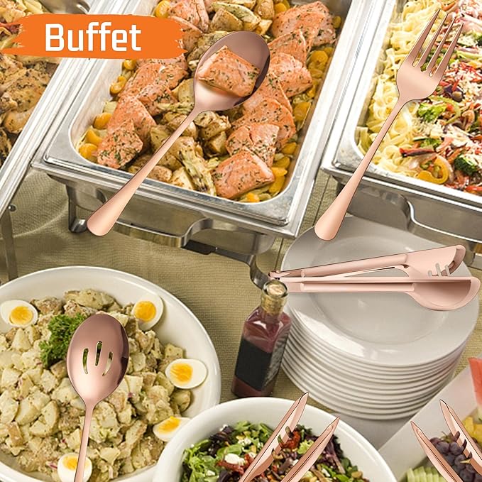 E-far Stainless Steel Serving Utensils Set of 12, 9.8 Inch Slotted Spoon, 9.9 Inch Forks, 9.4 Inch Tong for Buffet Catering, Mirror Finish & Dishwasher Safe