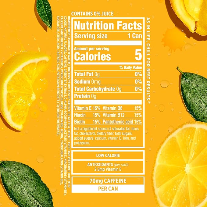 Sparkling Ice Caffeine Tea + Lemonade Sparkling Water with Caffeine, Zero Sugar, with Antioxidants and Vitamins,16 fl oz Cans (Pack Of 12)