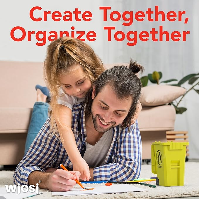 Wiosi Mini Garbage Trash Pen Holder for Desk and Tiny Recycle Bin Pencil Holder Red & Yellow, Pack of 2 - Storage for Pencil & Pen | Office Stationery to Organize The Desk | Ideal for Student Work