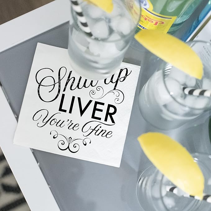 Twisted Wares - Funny Cocktail Napkins - SHUT UP LIVER YOU'RE FINE - Boutique Cocktail Napkins - Perfect for any Celebrations 5"X5" (20 Pack)