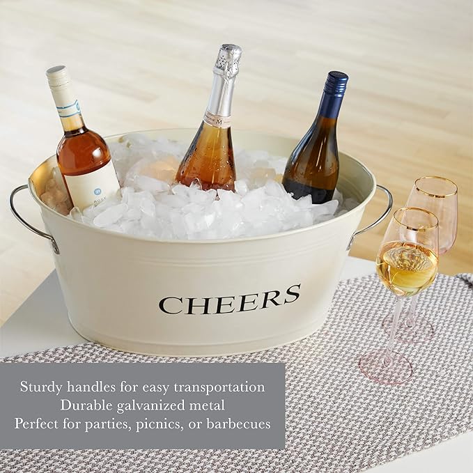Twine Rustic Farmhouse Decor Galvanized Tubs for Drinks, Beverage Tub, Drink Buckets for Parties, Metal Tub, Beer Buckets, Cream, 6.3 Gallons Set of 1