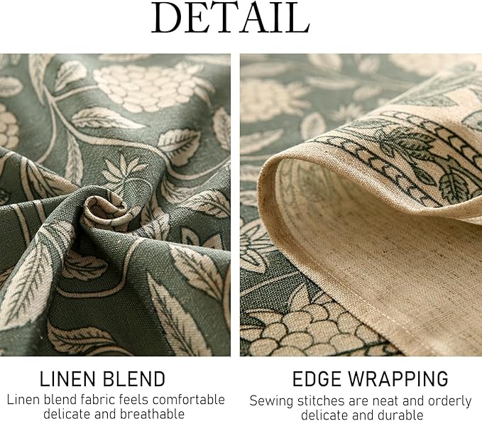 ISAENNE Designer Grayish Green Linen Small Square Tablecloth,Floral Stain Resistant Table Cloth,Fall Vintage Decor Tablecloths for Dining Thanksgiving Kitchen Tea Party,55"*55"-Andrew A