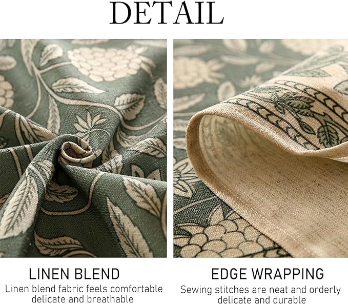 ISAENNE Designer Grayish Green Linen Long Rectangle Tablecloth,Floral Stain Resistant Table Cloth,Fall Vintage Decor Tablecloths for Dining Thanksgiving Kitchen Party,63"*94"-Andrew A