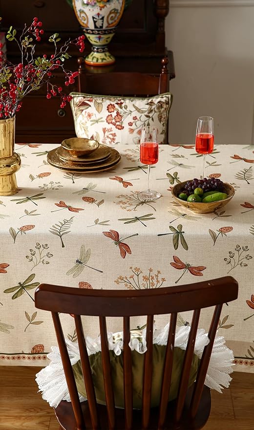 ISAENNE Designer Floral Linen Small Rectangular Tablecloth,French Off White Elegant Table Cloth,Washable Home Decor Tablecloths for Dining Thanksgiving Kitchen Christmas,55"*71"-Grace B
