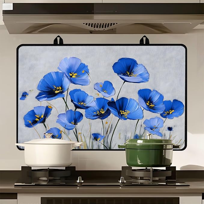 Blue Floral Stove Top Cover 28.3 x 20.5 Inches, Heat Resistant Glass Stove - Image 8