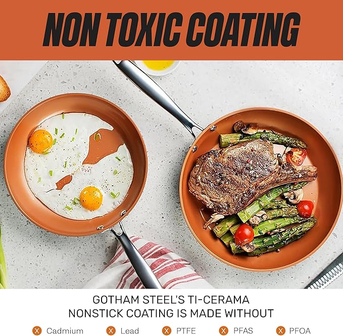 Gotham Steel Non Stick Frying Pan, 12.5” Ceramic Frying Pan Nonstick, Long Lasting Nonstick Cooking Pan with Helper Handle / Stay Cool Handle, Ultra-Durable, Dishwasher / Oven Safe, 100% Non Toxic