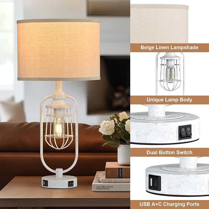 Farmhouse Table Lamps for Living Room Set of 2, Lamps for Night Stands Set of 2 - Image 5