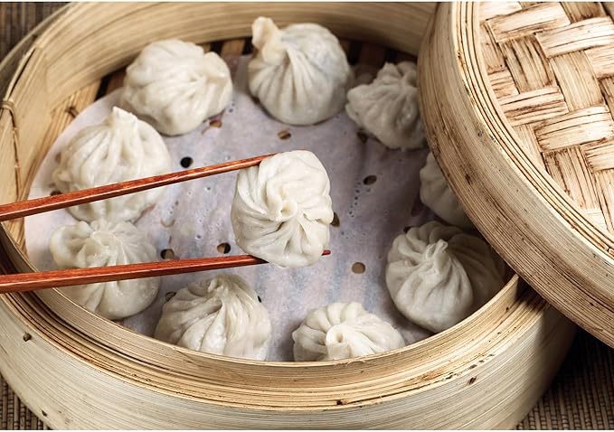 Helen's Asian Kitchen Bamboo Food Steamer with Lid - 100% Natural Bamboo - Basket Steamers for Cooking Dumplings, Dim Sum, Veggies, Fish, Meat - Preserve Nutrients & Flavors - 12-Inch
