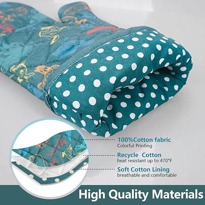 Oven Mitts Cotton Fashion Cute Farm Cattle Design 1pair Heat Resistant Oven Gloves Safe Cooking Baking Grilling Barbecue Machine Washable Pot Holders (Farm Cattle)