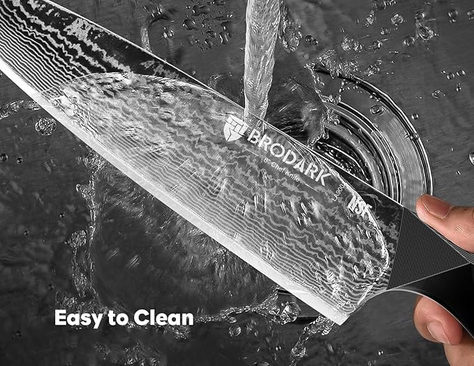 BRODARK Knife Set, Damascus Kitchen Knife Set with Block, 9 Pieces Sharp Professional Japanese Chef Knives with Ergonomic Full-Tang ABS Handle for Home, Restaurant -Christmas Gift, Dark Horse Series