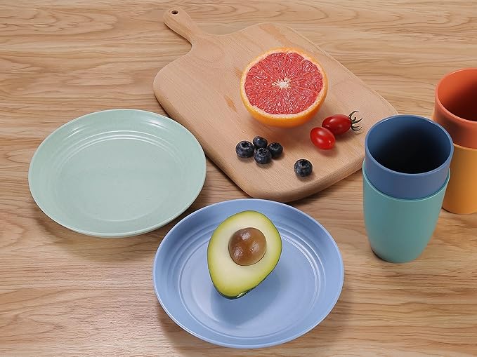 LuckyZone 7 Inches Small Unbreakable Wheat Straw Plates - Reusable Plate Sets of 6 - Dishwasher & Microwave Safe - Healthy, BPA Free & Eco-Friendly (7 Inches/6Color)