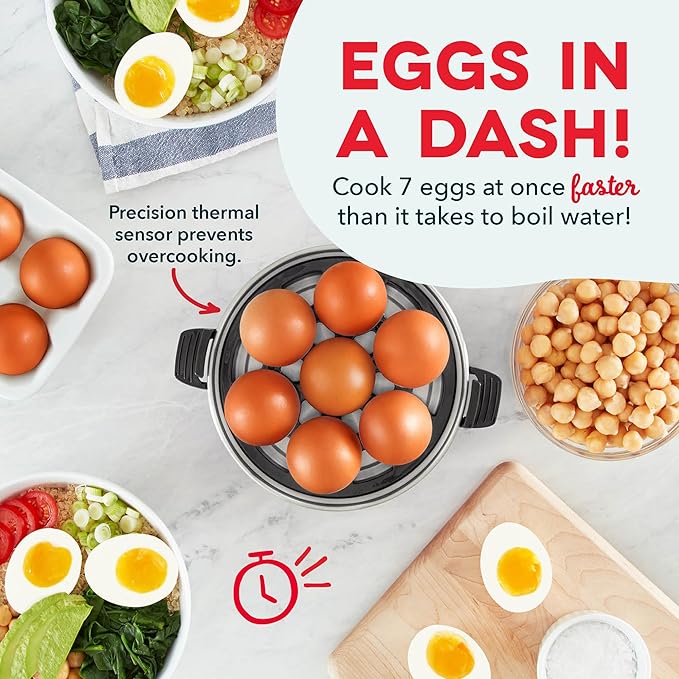 DASH Rapid Egg Cooker: 7 Egg Capacity Electric Egg Cooker for Hard Boiled Eggs, Poached Eggs, Scrambled Eggs, or Omelets with Auto Shut Off Feature - Black'