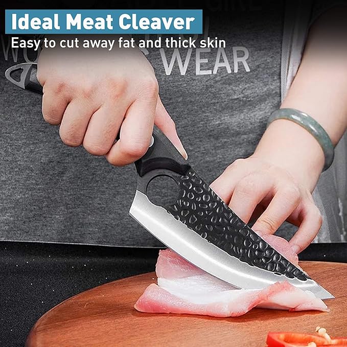 Huusk Viking Knives, Butcher Knife Black Forged Boning Knife with Sheath Japanese Fillet Meat Cleaver Knives Full Tang for Kitchen, Camping, BBQ Thanksgiving Christmas Gifts