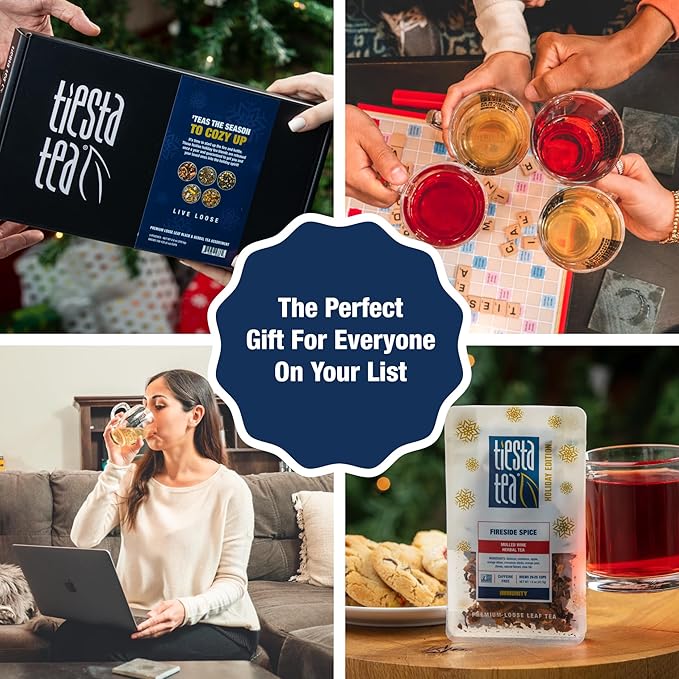 Tiesta Tea - Santa's Bag Tea Gift Set, High to Non Caffeinated Variety Pack, Make Hot & Iced, Assorted Blends with Black, Rooibos, and Herbal, 5 Individual Resealable Pouches