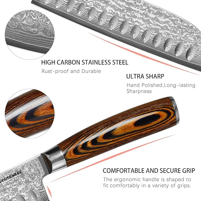 Japanese Santoku Knife 7" Damascus VG10 Stainless Steel 67-Layer Forged Razor Sharp Asian Chef's Knife Pakkawood Handle Precision Slicing Dicing Chopping Meat Fish Vegetables Gift Box