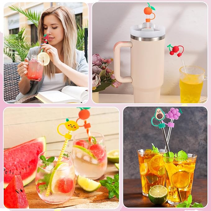 8 PCS Fruit Straw Topper, Straw Cover for Stanley 30&40 Oz Tumbler, Cute Straw Caps in Various Shapes Silicone Straw Covers Cap for 0.4 Inch/10 mm Straw Tips