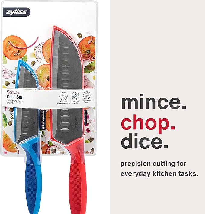 ZYLISS 2 Piece Santoku Knife Set with Sheath Covers, Stainless Steel