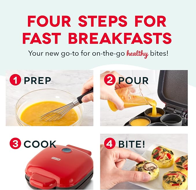 DASH Deluxe Sous Vide Style Egg Bite Maker with Silicone Molds for Breakfast Sandwiches, Healthy Snacks or Desserts, Keto & Paleo Friendly, (1 large, 4 mini) - Red