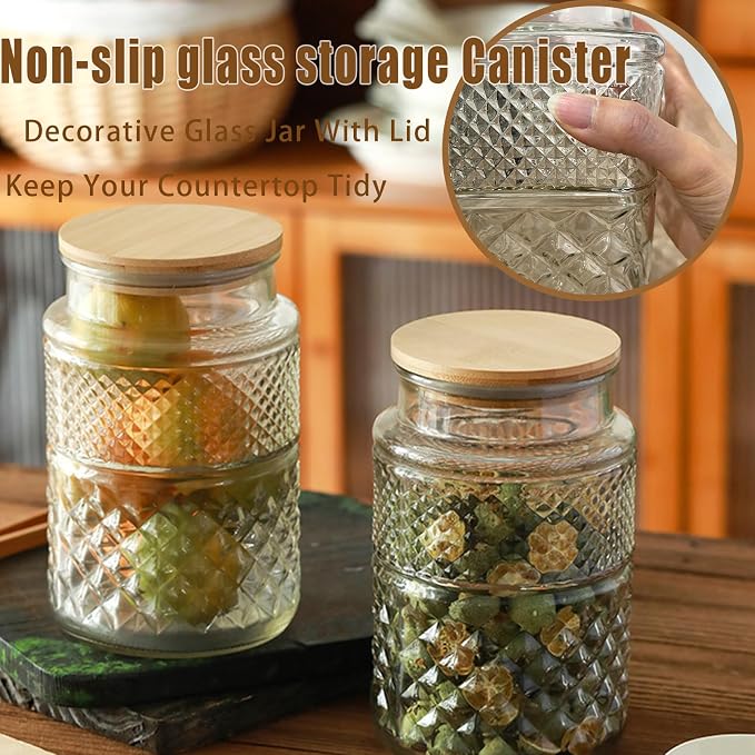 Viovian Vintage Glass Jar with Lid Wood Spoon 60 OZ Round Thick Glass Storage - Image 5
