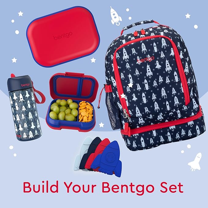 Bentgo Kids Snack - 2 Compartment Leak-Proof Bento Box Container for Snacks and Small Meals, Easy-Open Latch, Dishwasher Safe, BPA-Free for School, Daycare, & Sports - Ideal for Ages 3+ (Red/Royal)