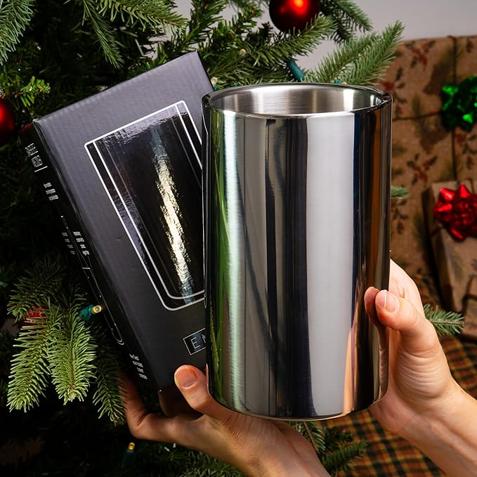 Wine Chiller - Elegant Champagne Bucket, Insulated Bottle Cooler Bucket to Keep Wine and Champagne Chilled without Ice, Fits Any Single Bottle 750 ml