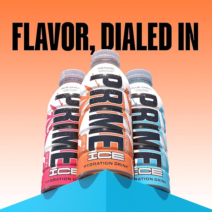 PRIME Hydration ICE ORANGE, Sports Drinks, Electrolyte Enhanced for Ultimate Hydration, 250mg BCAAs, B Vitamins, Antioxidants, Low Sugar, 16.9 Fl Oz, 12 Pack