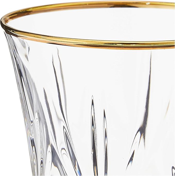 Lorren Home Trends Siena Collection Crystal White Wine Glass with Gold Band Design, Set of 4,6 fl oz