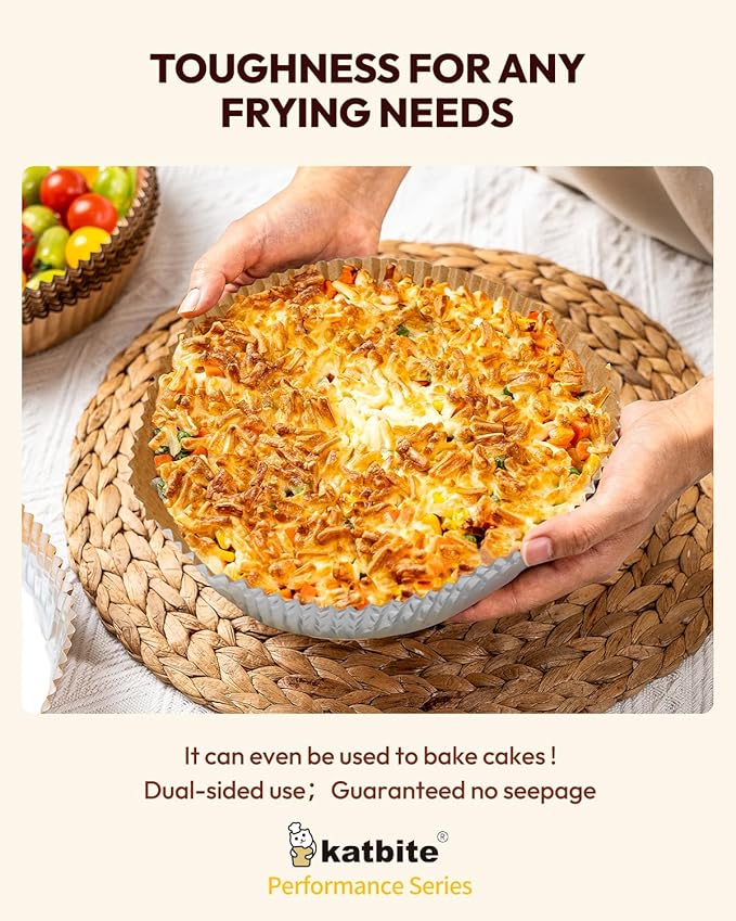 Katbite Round Air Fryer Liners Disposable,8 Inch Non-Stick Food-Grade Paper Inside&Reinforced Aluminum Foil Outside,5-8 QT Air Fryer Accessories for Oven Pans,Baking Baskets,80pcs -(PerformanceSeries)