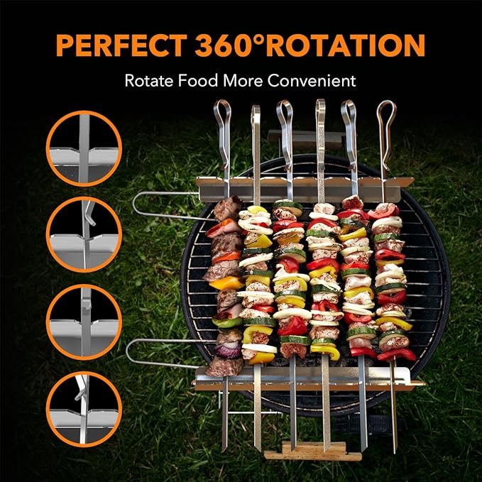 Stainless Steel Shish Kabob Skewers - 17' Long, 0.35' Wide BBQ Skewers (Set of 6) + 2 Grill Racks + 1 Storage Case