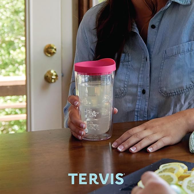 Tervis Clear & Colorful Tabletop Made in USA Double Walled Insulated Tumbler Travel Cup Keeps Drinks Cold & Hot, 16oz - 4pk, Clear