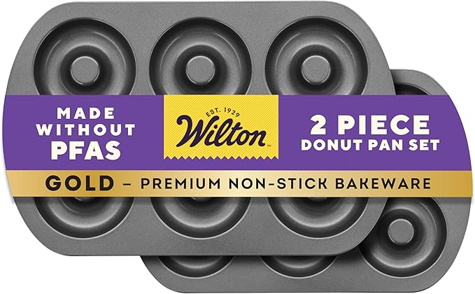 Wilton Gold Non-Stick 2 Piece Donut Pan Set, Stainless Steel Bakeware, Made without PFAS, Packaging May Vary