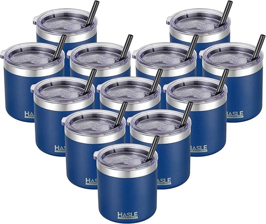HASLE OUTFITTERS 10oz Insulated Tumblers with Lid and Straw,Stainless Steel Tumbler Travel Coffee Mug,Double Wall Reusable Tumbler Cup for Iced and Hot Drinks(Navy，12 Pack)