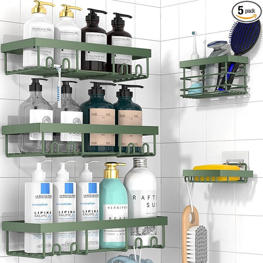 Moforoco Adhesive Shower Caddy Organizer Shelves Rack - 5 Pack Corner Bathroom Storage Organization, Home & Kitchen Decor Inside RV Accessories, Hanging First Apartment Household Camper Essentials