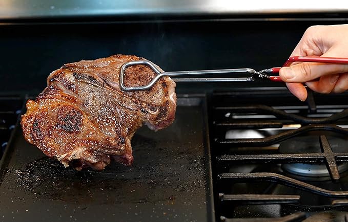 10-Inch Heavy Duty Stainless Steel Kitchen Tongs - Non-Slip Comfortable Red Grip, Scissor Design, Heat Resistant for BBQ and Cooking, Set of 2